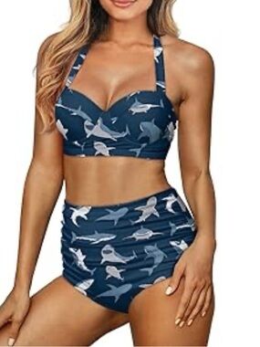 New Retro Style 2 piece Push Up Top High Waist Bikini Swimsuit / Large